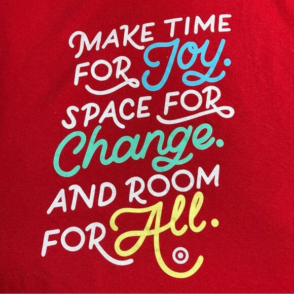 Inclusivity TShirt Women’s XL Make Time Joy Space For All Red Rainbow Top Summer - Picture 2 of 7